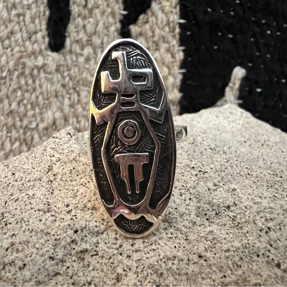 ❤️ Kachina Symbol Native Navajo Style Unisex Sterling Silver SZ 9.75 Ring 1.33”L